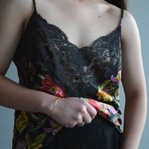Vintage Vanity Fair silky cami with lace panel black